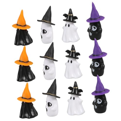 Warmhm 12 Sätze Mini-Geister-Hexenhut Gruselige Dekorationen Wohnaccessoires Halloween -Mädchen-Dekoration Mini-Hasenfiguren, Großpackung Mikro-Landschaftsornamente gartenhaus schmuck von Warmhm