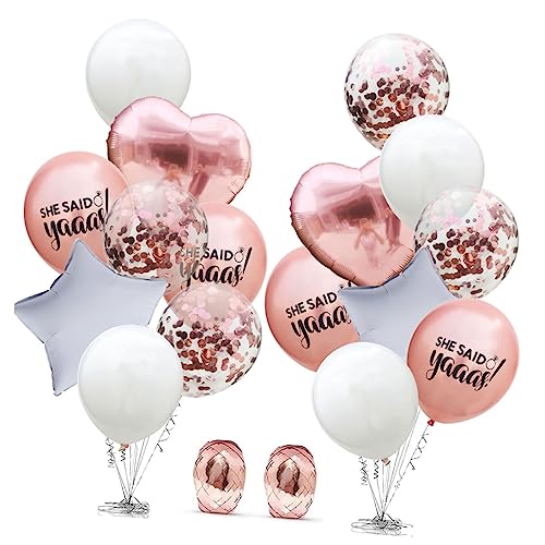 Warmhm 18 Teiliges Set She Said Yaaas Luftballons Roségold Und Mit Konfetti Plus 2 Herz Und Sternballons Aus Folie Für Hochzeits Und von Warmhm