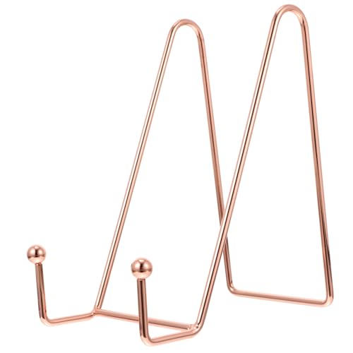 Warmhm 1stk Fotoständer Kleiderbügel Zum Dekorieren Foto-staffeleiständer Rahmen Gewicht Staffelei-plattenhalter Aus Draht Sprühfarbe Metallic in Roségold Plattenständer Rose Gold Eisen von Warmhm