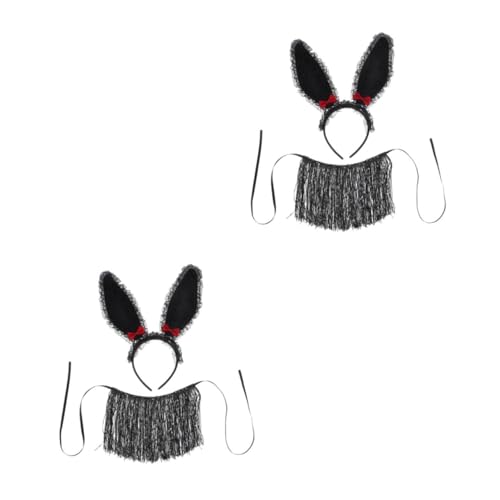 Warmhm 2St Hasenohren-Stirnbandmaske Maske Häschen Haarband tierische Cosplay-Ohren Osterhasenohren Hasen-Outfit Spitzenstirnband Hasenohren Kopfschmuck Tierhaarreifen Stoff Black von Warmhm