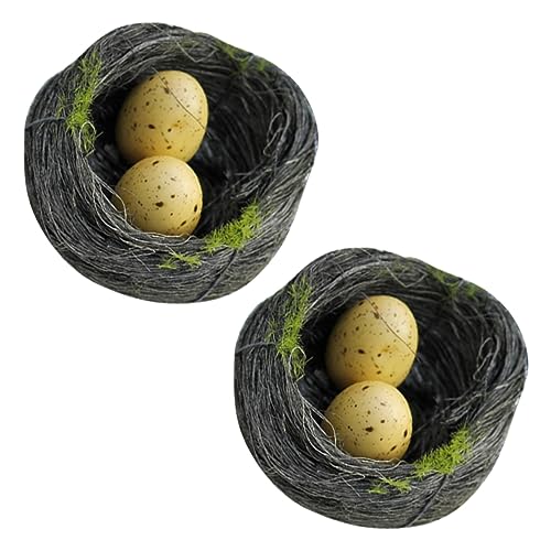 Warmhm 2St Vogelnest dekor Vogelnest-Dekor für Zuhause Rattannest mit Ei Vögel Nest Eier Easter Egg Decoration Easter Decoration vogelhaus Künstliches Vogelnest Vogelnest-Modell Hölzern von Warmhm