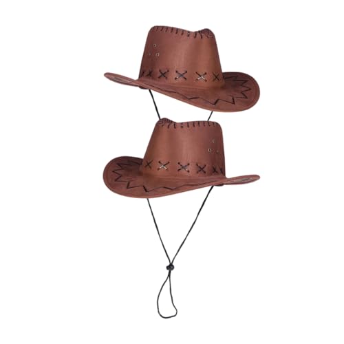 Warmhm 2st Deckel Hüte Cowboyhut Für Männer Cowboyhut Für Jungen Frauen Hut Cowboyhut Mit Leopardenmuster Trucker-hut Rosa Cowboyhut Kappe Cowboyhut Für Mädchen Landhut Brown Polyester von Warmhm