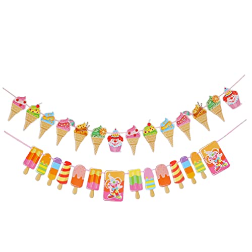 Warmhm Dekor 2st Dekoratives Banner EIS Geburtstagsbanner Eiscreme-Party-Banner Banner Für Kindergeburtstagsfeiern Party Ammer Banner Candy-Banner-Girlande Geschmückt Sommer Baby Hawaii von Warmhm