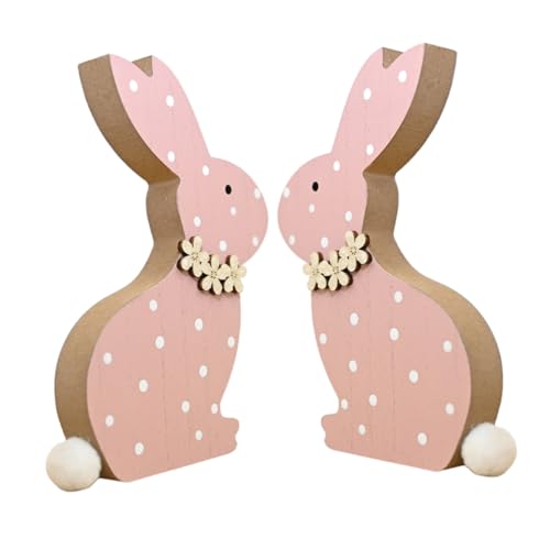 Warmhm 2st Osterhase Handwerkliches Hasendekor Zu Hause Festivaldekorationen Hasen- Für Zuhause Kaninchen-Ornament Für Den Schreibtisch Festival-hase-Requisite Holz Rosa von Warmhm