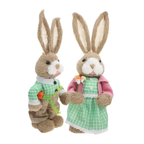 Warmhm 2st Strohkaninchen Miniaturfiguren Tischdeko Mit Osterhasen Hasenstatue Drinnen Osterhasen-tischdekoration Ostergarten-karottenhase Hasenfigur Hasen Dekorationen Baumwolle von Warmhm