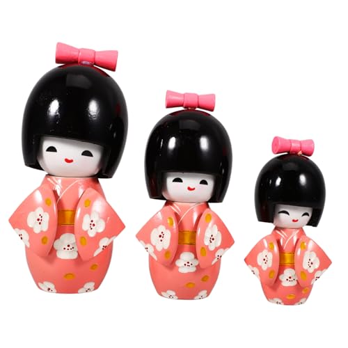 Warmhm 3 Stück Cartoon Holz Kimono Handwerk Tischdekoration Japanische Kimono Puppe Ornament von Warmhm