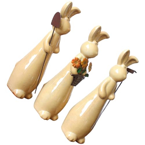 Warmhm 3St Häschenverzierung Animal Figures Cute Decor hausdeko wohnungseinrichtung Hasenfiguren Heu Hasenfigur für zu Hause Kaninchenstatue Unterglasur mehrfarbiges Porzellan von Warmhm