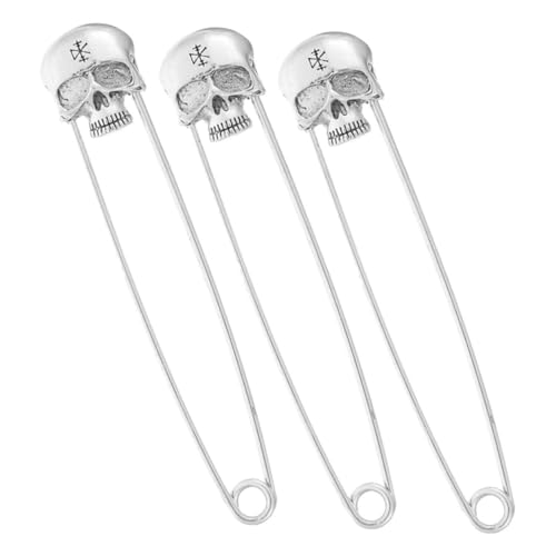 Warmhm 3St -Stift Kragenkette Halloween-Schädel-Stift DIY Schädel Brosche Mode Sicherheitsnadel für Kleidung Sicherheits-Totenkopfnadel für Kleidung Retro-Sicherheitsnadel Silver von Warmhm