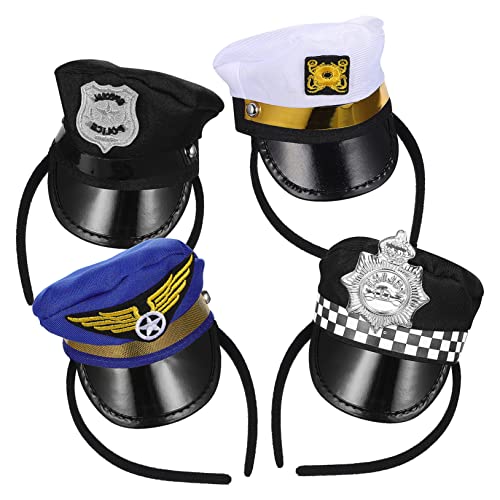 Warmhm 4 Stück Bootszubehör Hut-haarreifen Mini-kapitänsmütze Kreuzfahrtpiratenhut Kapitänsmütze Stirnband Yacht-kapitänshut-stirnbänder Kostüm Kind Polyester Polizeimütze Marine von Warmhm