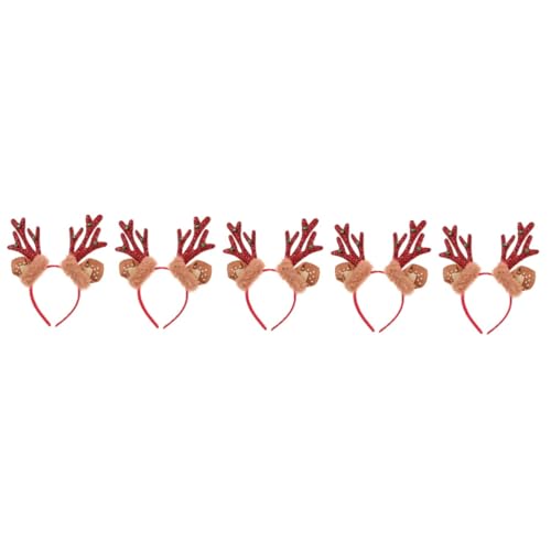 Warmhm 5St Glockengeweih-Kopfschmuck Urlaub Haarbänder Hirsch-Stirnband Rentier Kostüm Rentier Haarreif weihnachtskopfschmuck Haarschmuck für Weihnachten Weihnachts-Haarschmuck Plüsch rot von Warmhm