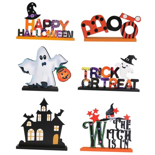 Warmhm 6St Halloween-Ornamente gefälscht Halloween-Lichter Gesicht gruselig Halloween Dekoration Halloween-Dekoration bastelset esstisch Halloween-Tischschild- Tischdekorationen MDF von Warmhm