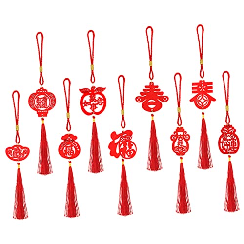 Warmhm 9St Neujahr Anhänger Draht dekorative Autoanhänger Deckel Quaste chinesische neujahrsdekoration die chinesen Home Decor neujahr Neujahr günstiges Polyester rot von Warmhm