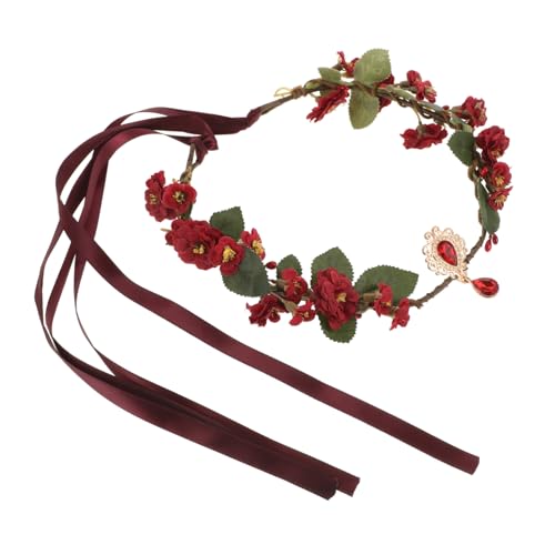 Warmhm Blumenstirnbänder für Frauen elf kopfschmuck Blumenstrasskronen floraler Elfen-Kopfschmuck Brautkopfkette Kopfschmuck für Party Krone Kranz Stirnband Blumen Haarkranz Stoff von Warmhm