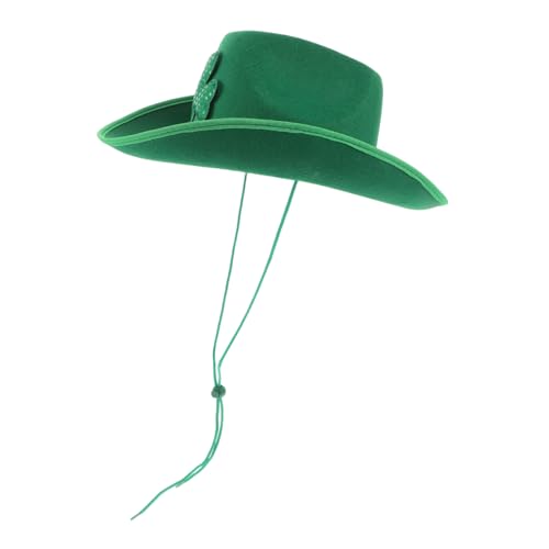 Warmhm Kleeblatt-Cowboyhut Grüne Cowboymütze breiter Cowgirlhut Patricks Day Cowboyhut St. Patricks Day Hüte Frauen st. Patrick's Day Partydekorationen modischer Westernhut Stoff Green von Warmhm