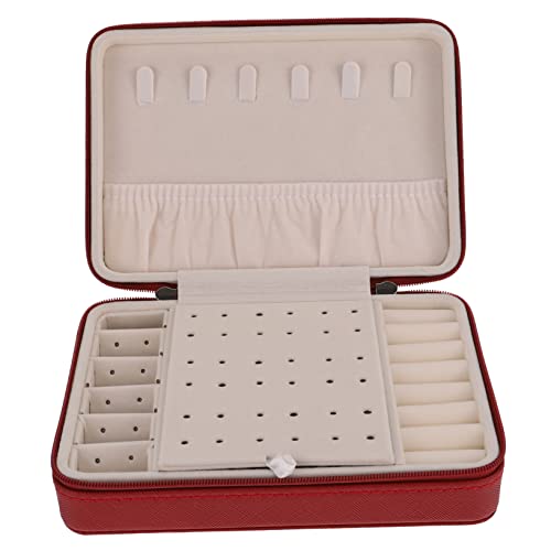 Warmhm Schmuckaufbewahrungskoffer Tragbarer Schmuck-organizer Schmuck-reisebox Handliche Schmuckschatulle für Ohrringe Halsketten Uhren Rotes Design Im Taschenstil von Warmhm