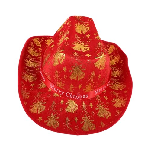 Warmhm Weihnachts Mütze Roter Cowboyhut Für Damen Cowboy-hut Weihnachtsmütze Frauen Weihnachts-cowboy-mütze Unisex-weihnachtsmütze Cowboy-weihnachtsmütze Feiertags-westernkostüm Stoff von Warmhm