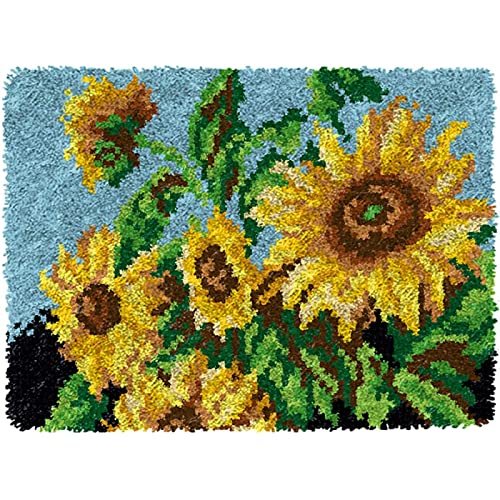 Knüpfteppich Teppich Kits Set - DIY Sonnenblume Blumen Teppich Häkeln Herstellung Großer Teppich, Super Einfache Unfertige Anfänger Türmatte, Geschenk Für Kinder Entspannung U,Für Heimtextilien/Fußma von Warsoniod zhen