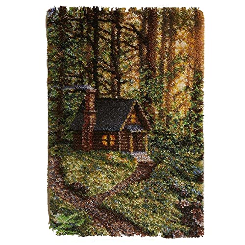 Knüpfteppich Teppich Kits Set - DIY Wald Hut Ansicht Teppich Häkeln Herstellung Teppich, Super Einfache Unfertige Anfänger Türmatte, Geschenk Für Kinder Entspannung Und Spaß H,Für Heimtextilien/Fußma von Warsoniod zhen