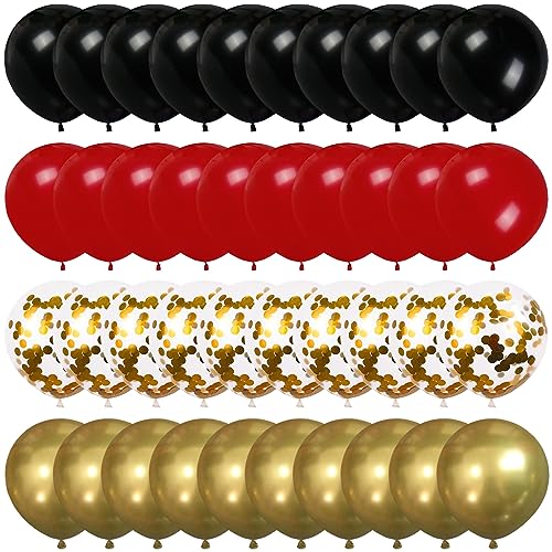 60PCS Black Gold Red Balloons Luftballons Rot Gold Luftballons Geburtstag Rot Schwarz Gold Rote Konfetti Ballons Latex Schwarz Gold Luftballon Helium Party Ballons für Mädchen Hochzeit Brautparty Deko von Wasaii