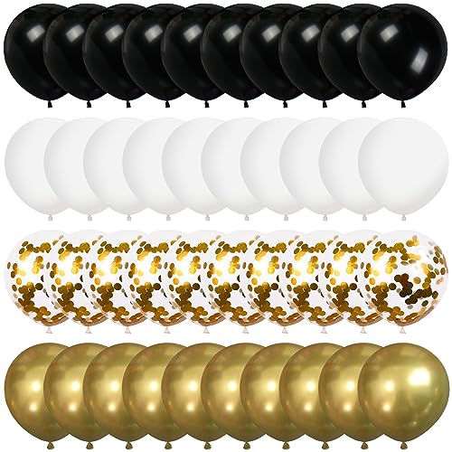 60PCS Black Gold White Balloons Gold Schwarz und Weiß Luftballons Metallic Latex Ballons Konfetti Ballons für Hochzeit Geburtstag Dusche Babyparty Party Dekoration von Wasaii