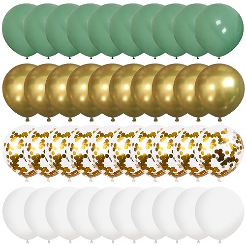 60PCS Sage Green Gold and White Balloons Luftballons Grün Gold Luftballons Salbeigrün Grüne Ballons Set Retro Grün Gold Weiss Latex luftballons für Geburtstag Baby Shower Hochzeit Safari Party Deko von Wasaii