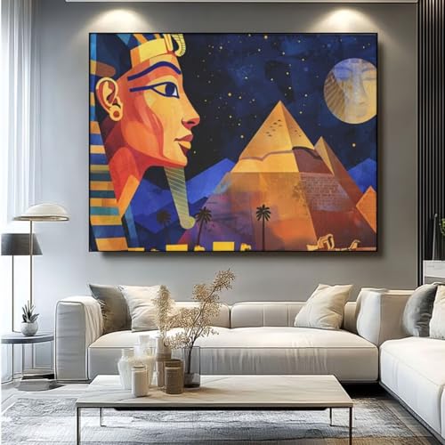 5D Diamond Painting Ägypten Pyramide Diamant Painting Bilder, DIY Rundbohrer Diamond Art Diamond Painting Zubehör, Basteln Erwachsene Diamant Kunst Malerei Stickerei, Home Wand Decor 90x75 cm -yz99 von Washifa