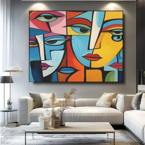 5D Diamond Painting Abstrakt Gesicht Diamant Painting Bilder, DIY Rundbohrer Diamond Art Diamond Painting, Basteln Erwachsene Diamant Kunst Malerei Stickerei Set, Home Wand Decor 100x85 cm -yz132 von Washifa