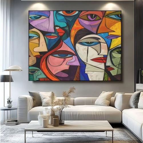 5D Diamond Painting Abstrakt Gesicht Diamant Painting Bilder, DIY Rundbohrer Diamond Art Diamond Painting, Basteln Erwachsene Diamant Kunst Malerei Stickerei Set, Home Wand Decor 60x45 cm -yz166 von Washifa