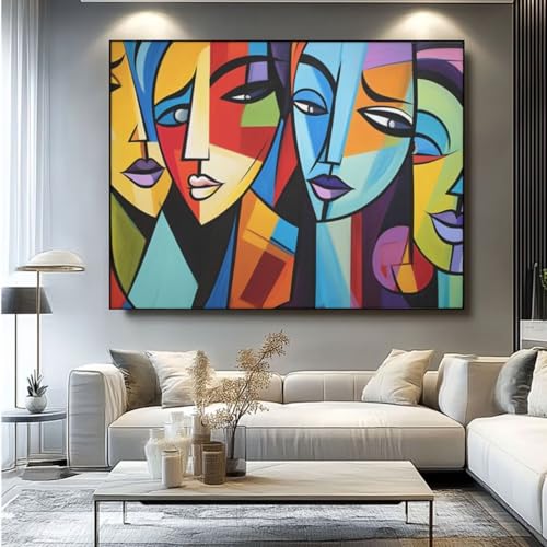 5D Diamond Painting Abstrakt Gesicht Diamant Painting Bilder, DIY Rundbohrer Diamond Art Diamond Painting, Basteln Erwachsene Diamant Kunst Malerei Stickerei Set, Home Wand Decor 90x75 cm -yz131 von Washifa