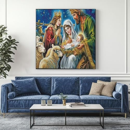 5D Diamond Painting Advent Jesus Diamant Painting Bilder, DIY Rundbohrer Diamond Art Diamond Painting Zubehör, Basteln Erwachsene Diamant Kunst Malerei Stickerei Set, Home Wand Decor 55x55 cm -yz220 von Washifa