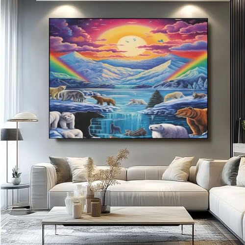 5D Diamond Painting Arktis Tiere Diamant Painting Bilder, DIY Rundbohrer Diamond Art Diamond Painting Zubehör, Basteln Erwachsene Diamant Kunst Malerei Stickerei Set, Home Wand Decor 100x85 cm -yz178 von Washifa