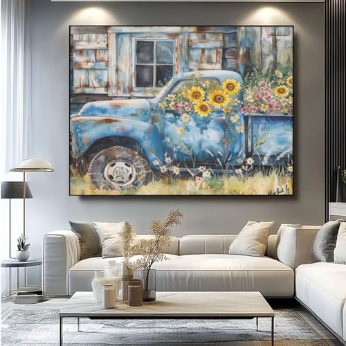 5D Diamond Painting Auto Sonnenblumen Diamant Painting Bilder, DIY Rundbohrer Diamond Art Diamond Painting, Basteln Erwachsene Diamant Kunst Malerei Stickerei Set, Home Wand Decor 70x55 cm -yz214 von Washifa