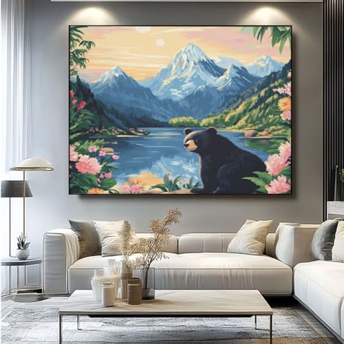 5D Diamond Painting Bär Wald Diamant Painting Bilder, DIY Rundbohrer Diamond Art Diamond Painting Zubehör, Basteln Erwachsene Diamant Kunst Malerei Stickerei Set, Home Wand Decor 60x45 cm -yz378 von Washifa