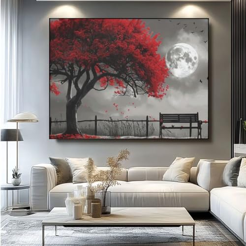 5D Diamond Painting Baum Bank Diamant Painting Bilder, DIY Rundbohrer Diamond Art Diamond Painting Zubehör, Basteln Erwachsene Diamant Kunst Malerei Stickerei Set, Home Wand Decor 90x75 cm -yz173 von Washifa