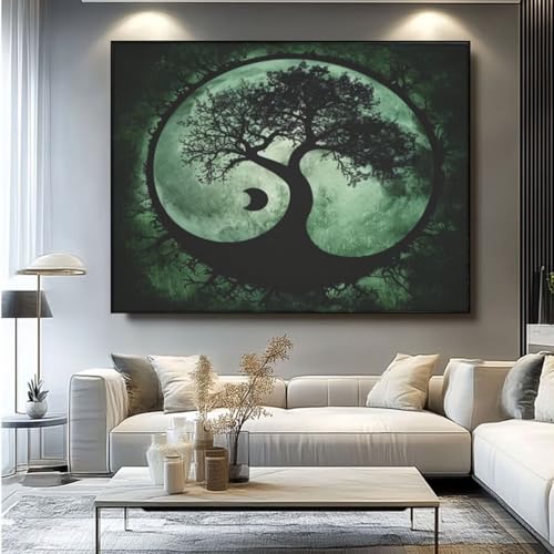 5D Diamond Painting Baum Mond Diamant Painting Bilder, DIY Rundbohrer Diamond Art Diamond Painting Zubehör, Basteln Erwachsene Diamant Kunst Malerei Stickerei Set, Home Wand Decor 90x75 cm -yz85 von Washifa