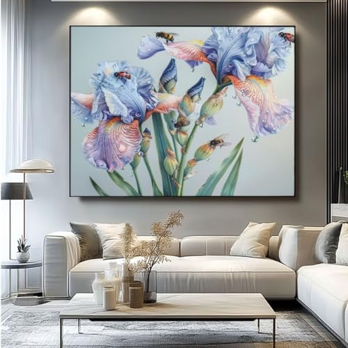 5D Diamond Painting Biene Blumen Diamant Painting Bilder, DIY Rundbohrer Diamond Art Diamond Painting Zubehör, Basteln Erwachsene Diamant Kunst Malerei Stickerei Set, Home Wand Decor 90x75 cm -yz234 von Washifa