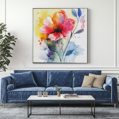 5D Diamond Painting Blume Aquarell Diamant Painting Bilder, DIY Rundbohrer Diamond Art Diamond Painting Zubehör, Basteln Erwachsene Diamant Kunst Malerei Stickerei, Home Wand Decor 95x95 cm -yz477 von Washifa