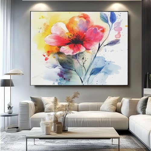 5D Diamond Painting Blume Aquarell Diamant Painting Bilder, DIY Rundbohrer Diamond Art Diamond Painting Zubehör, Basteln Erwachsene Diamant Kunst Malerei Stickerei Set, Home Wand Decor 50x35 cm -yz477 von Washifa