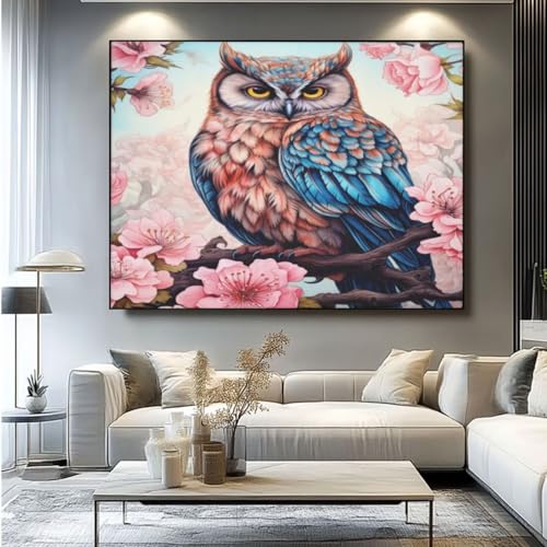 5D Diamond Painting Blume Eule Diamant Painting Bilder, DIY Rundbohrer Diamond Art Diamond Painting Zubehör, Basteln Erwachsene Diamant Kunst Malerei Stickerei Set, Home Wand Decor 100x85 cm -yz225 von Washifa