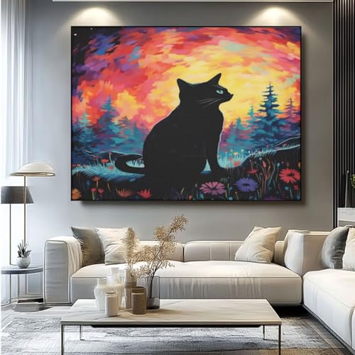 5D Diamond Painting Blume Katze Diamant Painting Bilder, DIY Rundbohrer Diamond Art Diamond Painting Zubehör, Basteln Erwachsene Diamant Kunst Malerei Stickerei Set, Home Wand Decor 100x85 cm -yz19 von Washifa