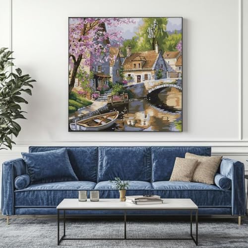 5D Diamond Painting Brücke Landschaft Diamant Painting Bilder, DIY Rundbohrer Diamond Art Diamond Painting, Basteln Erwachsene Diamant Kunst Malerei Stickerei Set, Home Wand Decor 45x45 cm -yz160 von Washifa