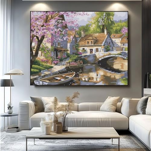 5D Diamond Painting Brücke Landschaft Diamant Painting Bilder, DIY Rundbohrer Diamond Art Diamond Painting, Basteln Erwachsene Diamant Kunst Malerei Stickerei Set, Home Wand Decor 90x75 cm -yz160 von Washifa