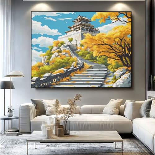 5D Diamond Painting China Architektur Diamant Painting Bilder, DIY Rundbohrer Diamond Art Diamond Painting, Basteln Erwachsene Diamant Kunst Malerei Stickerei Set, Home Wand Decor 60x45 cm -yz380 von Washifa