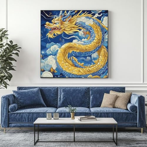 5D Diamond Painting China Drache Diamant Painting Bilder, DIY Rundbohrer Diamond Art Diamond Painting Zubehör, Basteln Erwachsene Diamant Kunst Malerei Stickerei Set, Home Wand Decor 95x95 cm -yz361 von Washifa