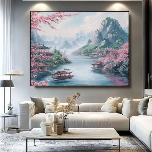 5D Diamond Painting China Landschaft Diamant Painting Bilder, DIY Rundbohrer Diamond Art Diamond Painting, Basteln Erwachsene Diamant Kunst Malerei Stickerei Set, Home Wand Decor 50x35 cm -yz473 von Washifa