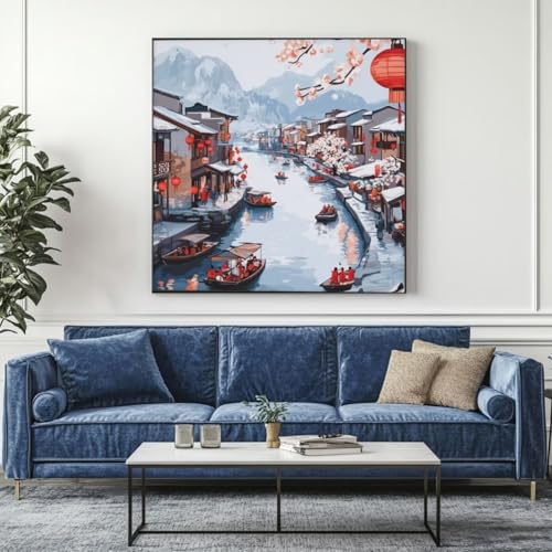 5D Diamond Painting China Landschaft Diamant Painting Bilder, DIY Rundbohrer Diamond Art Diamond Painting, Basteln Erwachsene Diamant Kunst Malerei Stickerei Set, Home Wand Decor 95x95 cm -yz311 von Washifa