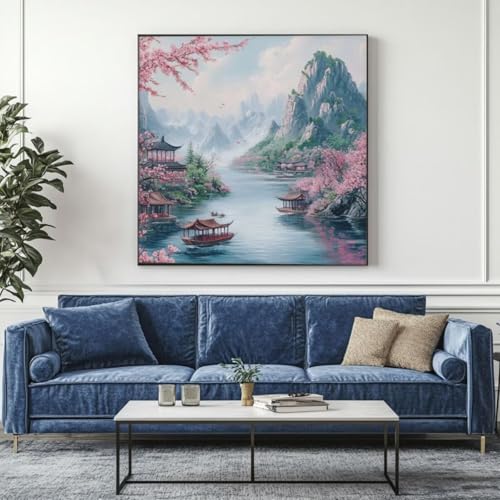 5D Diamond Painting China Landschaft Diamant Painting Bilder, DIY Rundbohrer Diamond Art Diamond Painting, Basteln Erwachsene Diamant Kunst Malerei Stickerei Set, Home Wand Decor 95x95 cm -yz473 von Washifa