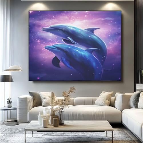 5D Diamond Painting Delfin Liebe Diamant Painting Bilder, DIY Rundbohrer Diamond Art Diamond Painting Zubehör, Basteln Erwachsene Diamant Kunst Malerei Stickerei Set, Home Wand Decor 50x35 cm -yz257 von Washifa