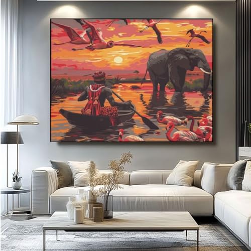 5D Diamond Painting Elefant Flamingo Diamant Painting Bilder, DIY Rundbohrer Diamond Art Diamond Painting, Basteln Erwachsene Diamant Kunst Malerei Stickerei Set, Home Wand Decor 90x75 cm -yz130 von Washifa