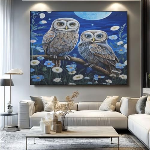 5D Diamond Painting Eule Mond Diamant Painting Bilder, DIY Rundbohrer Diamond Art Diamond Painting Zubehör, Basteln Erwachsene Diamant Kunst Malerei Stickerei Set, Home Wand Decor 100x85 cm -yz23 von Washifa